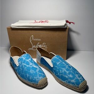 Christian Louboutain espadrilles 43 Blue White Espadon Flats Designer Summer Sho